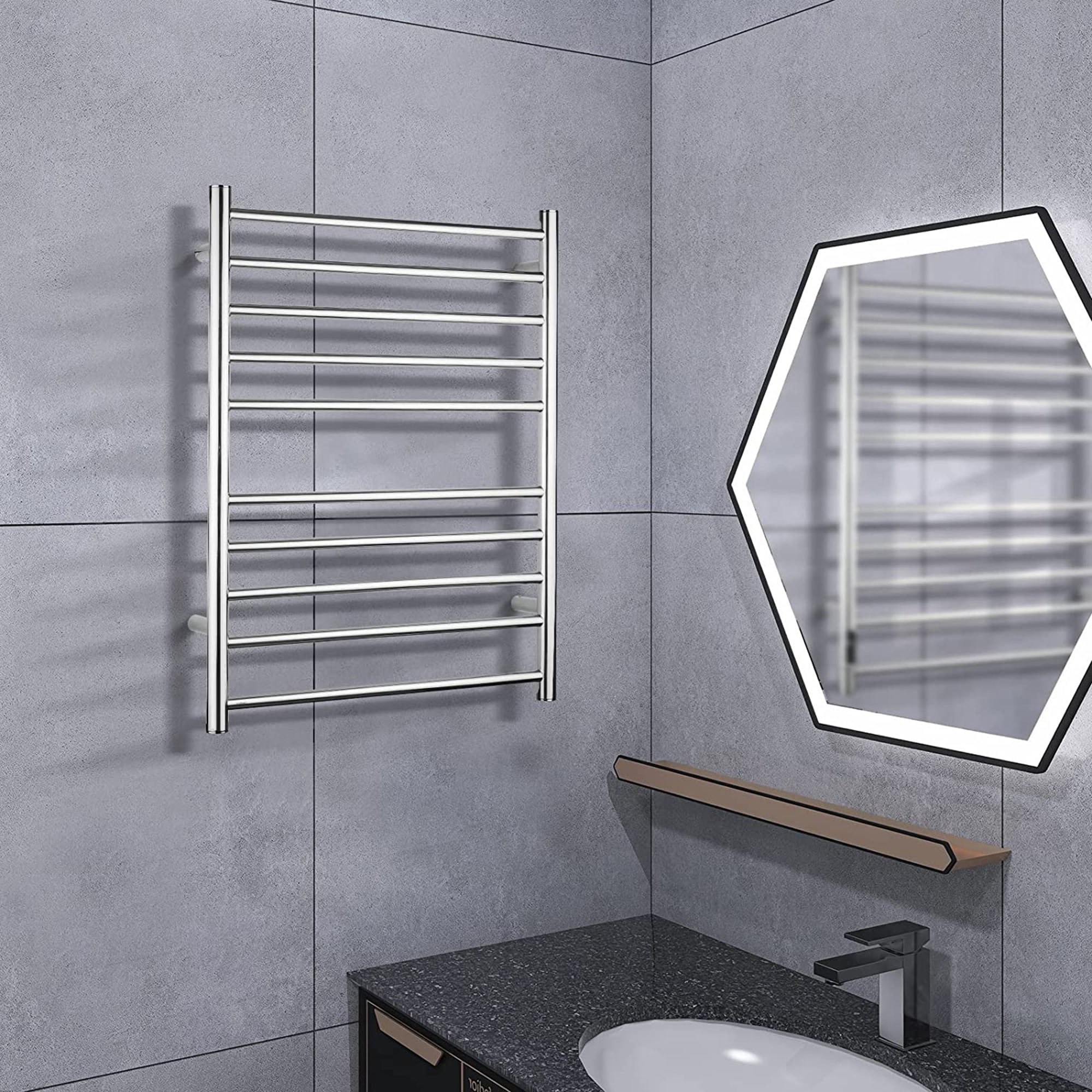 Electric Heated Towel Rack For Bathroom, Wall Mounted Towel Warmer, 10 Stainless Steel Bars Drying Rack_voghion.com